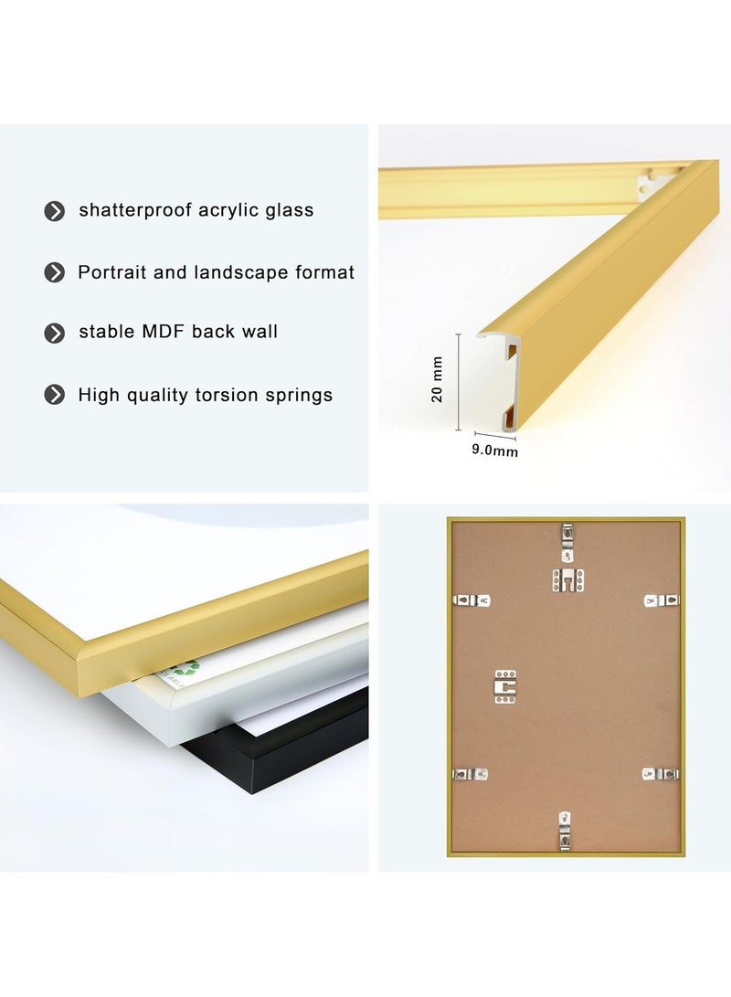 A4 photo frame, 2-pack 21x30cm Aluminium picture frame, certificate frame for wall mounting or table display, set of 2(Gold)  - Image 2