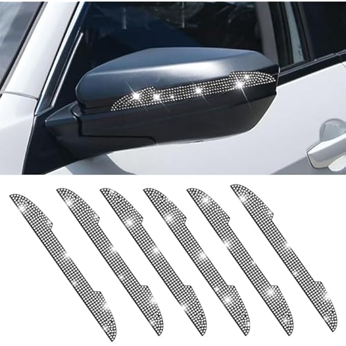 rayihni 6 Pcs Bling Rear View Mirror  Door Handle AntiScratch Stickers Crystal Rhinestone Car Door AntiCollision Strips Stylish Car Decoration Accessories For Women Durable And Easy To Apply - Image 1