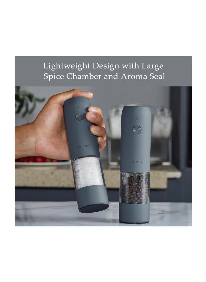 TLYSXPRO Electric Salt and Pepper Grinder Set with USB Rechargeable, Automatic One Hand Operation with Adjustable Coarseness, Pepper Mill Grinder Refillable with LED Light (2 Packs) - Image 4