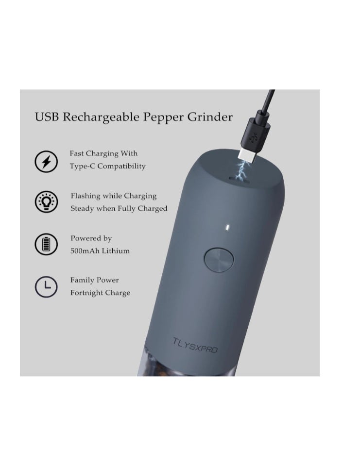 TLYSXPRO Electric Salt and Pepper Grinder Set with USB Rechargeable, Automatic One Hand Operation with Adjustable Coarseness, Pepper Mill Grinder Refillable with LED Light (2 Packs) - Image 5