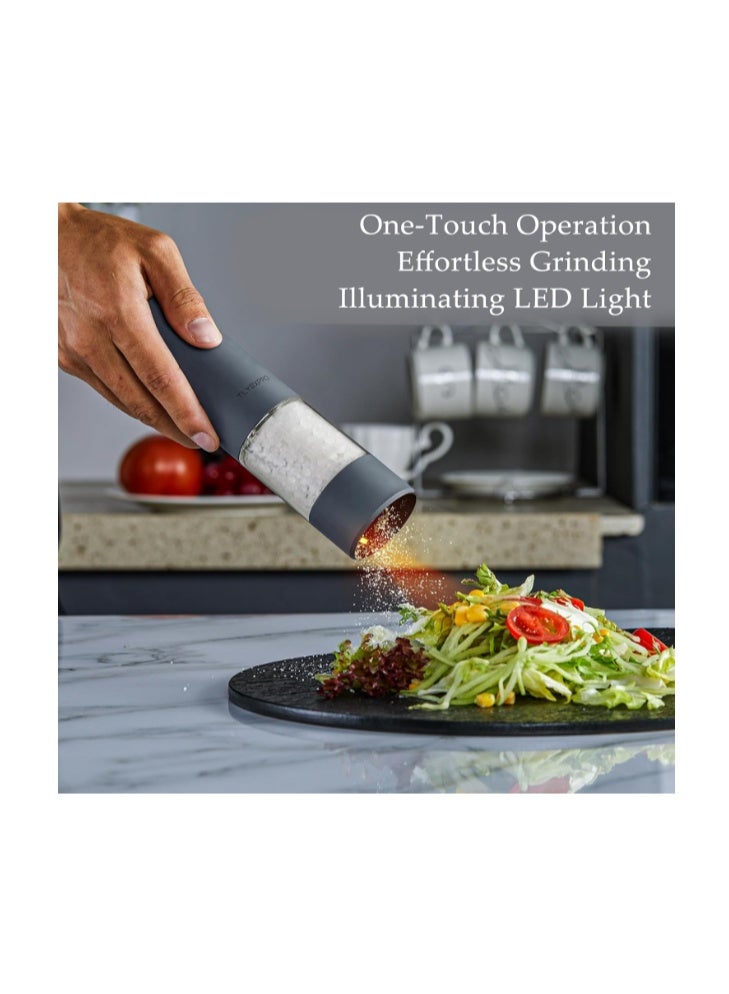 TLYSXPRO Electric Salt and Pepper Grinder Set with USB Rechargeable, Automatic One Hand Operation with Adjustable Coarseness, Pepper Mill Grinder Refillable with LED Light (2 Packs) - Image 2