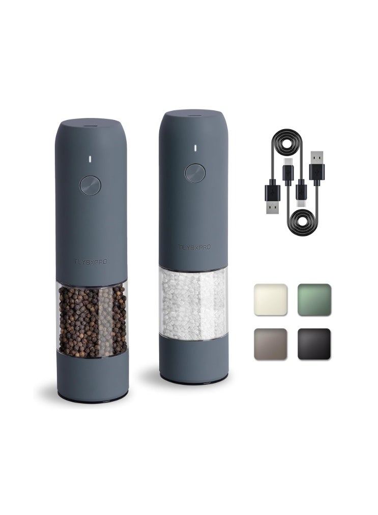 TLYSXPRO Electric Salt and Pepper Grinder Set with USB Rechargeable, Automatic One Hand Operation with Adjustable Coarseness, Pepper Mill Grinder Refillable with LED Light (2 Packs) - Image 1