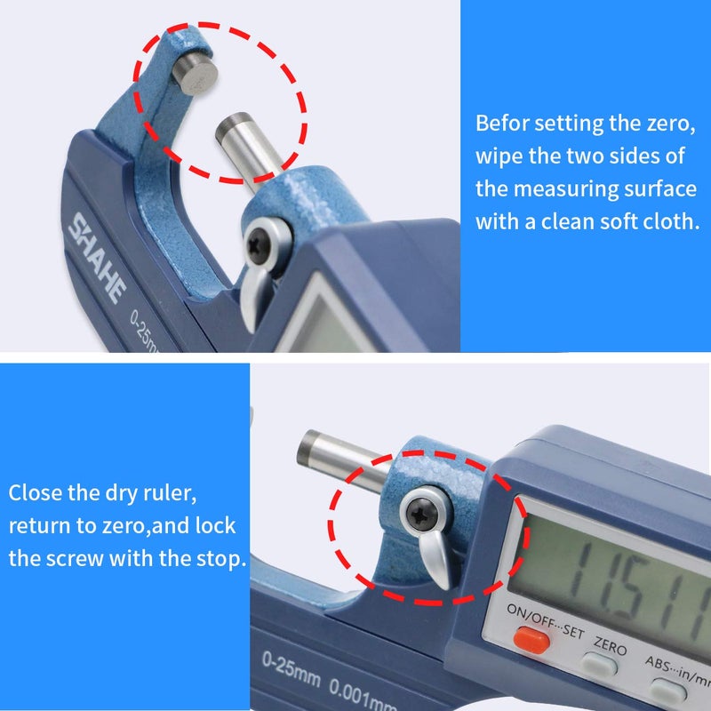 SHAHE Digital Micrometer 0-25mm / 0-1" Metric & Inch, 0.00005" Resolution, 0.0001" Accuracy - Image 5