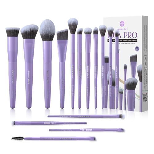 EIGSHOW Makeup Brushes Set 15Pcs Professional Make Up Brush with Silver Ion Bristles for Foundation Powder Blush Highlighter Concealer Eyeshadow Eyeliner Travel Gift Set Matte Purple - Image 1