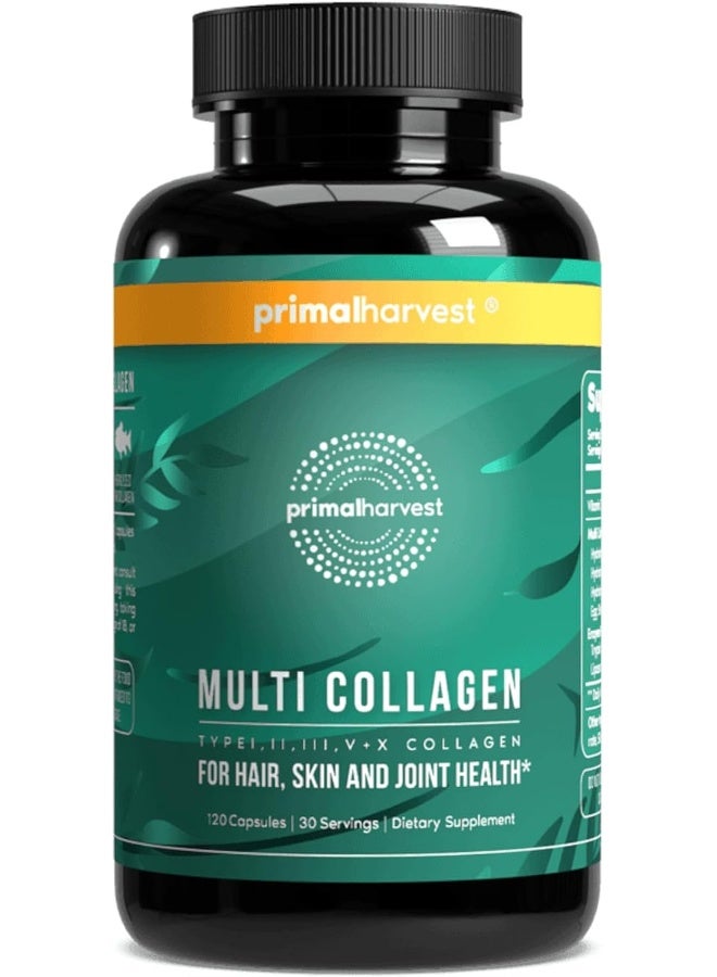 Primal Harvest Multi Collagen Pills For Women And Men (Type I, Ii, Iii, V, X) 120 Capsules W/Vitamin C For Hair, Skin, Nails - Image 1