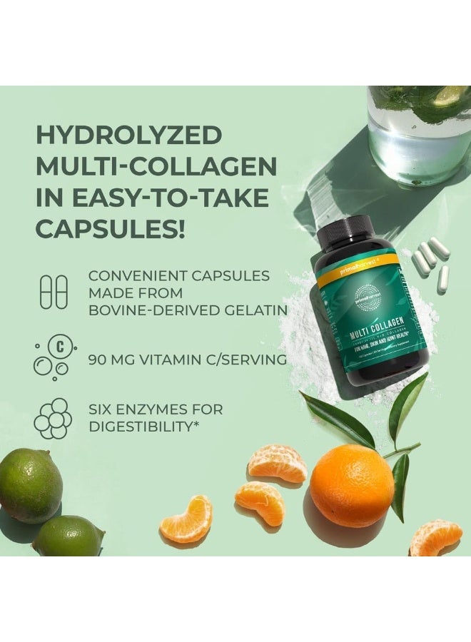 Primal Harvest Multi Collagen Pills For Women And Men (Type I, Ii, Iii, V, X) 120 Capsules W/Vitamin C For Hair, Skin, Nails - Image 5