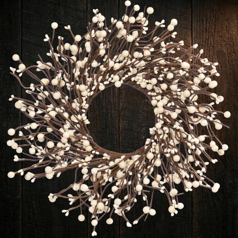 Quixem 15" Cream Pip Berry Mini Wreath (4.5" Inner Dia), Rustic Ivory Artificial Wreath Ring for 3" Pillars, Small Farmhouse Kitchen Cabinet Decor, Wedding Centerpiece - Image 1