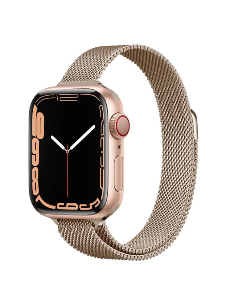 Slim Milanese Loop Strap For Apple Watch Series 10 9 8 7 6 5 4 SE, 38/40/41/42mm Stainless Steel Magnetic Wristband -Classic Gold