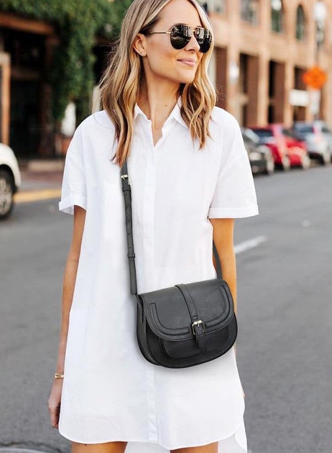 AFKOMST Crossbody Bags for Women,Small Saddle Purse and Boho Cross Body Handbags,Vegan Leather, Black - Image 2