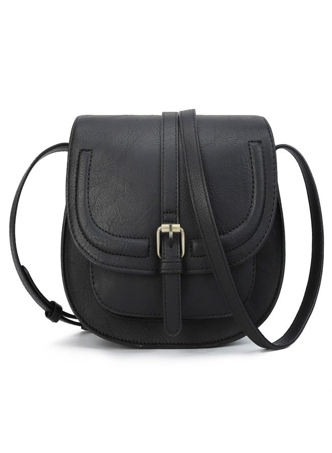 AFKOMST Crossbody Bags for Women,Small Saddle Purse and Boho Cross Body Handbags,Vegan Leather, Black - Image 1