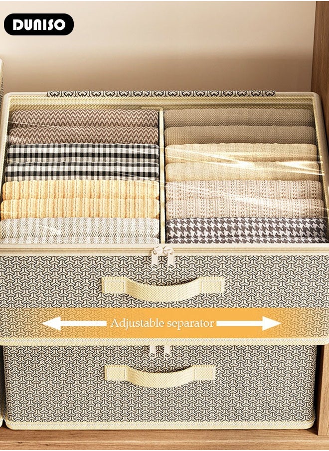 DUNISO Foldable Closet Storage Organizer,Wardrobe Clothes Organizer with Steel Ring Support, Washable Closet Storage Boxes with Carrying Handles,Home Bedroom Office Cupboard Storage Basket & Storage Bins for Clothes,Jeans,Pants,Sweaters,Dress,Toys  - Image 3
