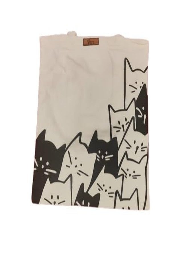 VARA Canvas Tote Bag with Cat Print, Natural Beige, Reusable Shopping Bag - Image 2