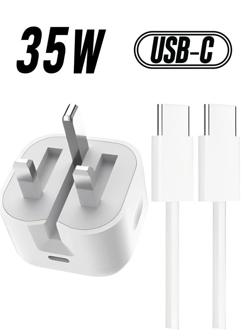 الجمعة . آي فون 16، آي فون 15 برو ماكس الشاحن مع USB C منفذ 35 واط مع 1M آي فون الشحن السريع كبل من النوع C إلى C سامسونج S24 وجميع الهواتف النقالة USB C/Tabs، آي فون 16/15 برو ماكس/15 برو/15 بلس/15. - Image 1