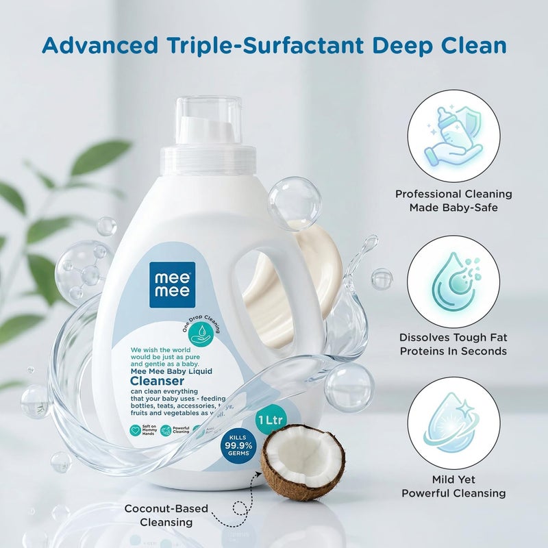 Mee Mee Baby Liquid Cleanser 1000ml - Anti-Bacterial, Kills 99.9% Germs, Alcohol-Free - Image 3