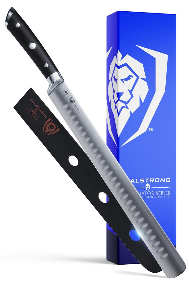 Dalstrong Slicing Knife 12 inch Gladiator Series Elite Granton Edge Forged HighCarbon German Steel G10 Handle Razor Sharp Carving Knife Gift wSheath Slicer NSF Certified