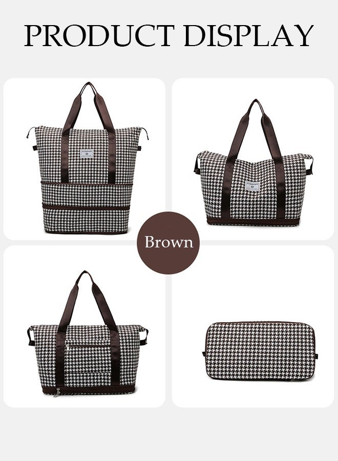 DUNISO حقيبة سفر قابلة للتوسيع وحقائب نهاية الأسبوع للنساء حقيبة رياضية كبيرة مقاومة للماء وحقيبة رياضية للصالة الرياضية وحقيبة حمل طوال الليل (لون القهوة) - Image 2