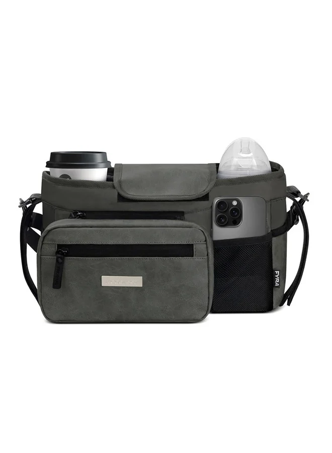 neobreez FYRA Universal Baby Stroller Organizer|Baby Stroller Caddy Hanging Travel Stroller Bag with Insulated  Cup Holder,  Bottle Holders|Phone Pocket |Fits All Strollers|Pram Buggy Pushchair Organizer Bag
