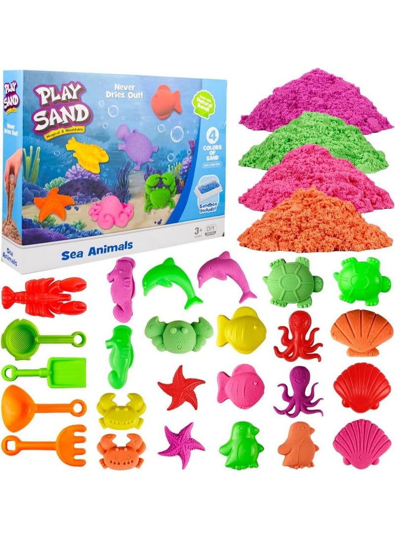 UKR UKR Moldable Sensory Play Sand Set 750g – Magic Sand with Sea Animal Molds & Tools | Non-Toxic Creative Toy for Kids 3+ | Sensory Play for Toddlers & Preschoolers - Image 1