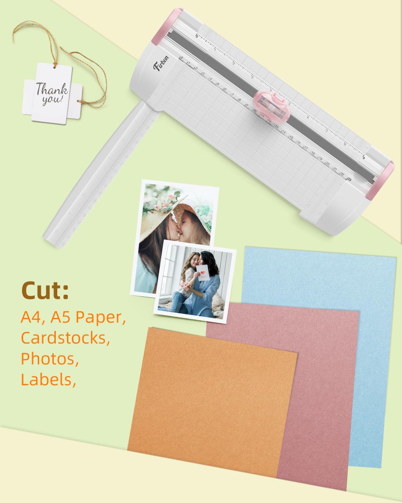 Firbon 3-in-1 Paper Cutter, 9" Compact A5 Paper Trimmer with Straight Cut, Scoring & Perforating Blades for Cardstock, Scrapbooking, Crafting, Labels & Home Office (Pink) - Image 5