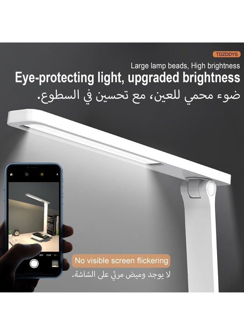 مصباح مكتب LED للمكتب المنزلي، ضوء قراءة مريح للعين مع 3 أوضاع ألوان، قابل للتعتيم، مؤقت ووضع القراءة، منفذ USB لمهام مثل القراءة والخياطة والحرف اليدوية واللوازم المدرسية والألغاز