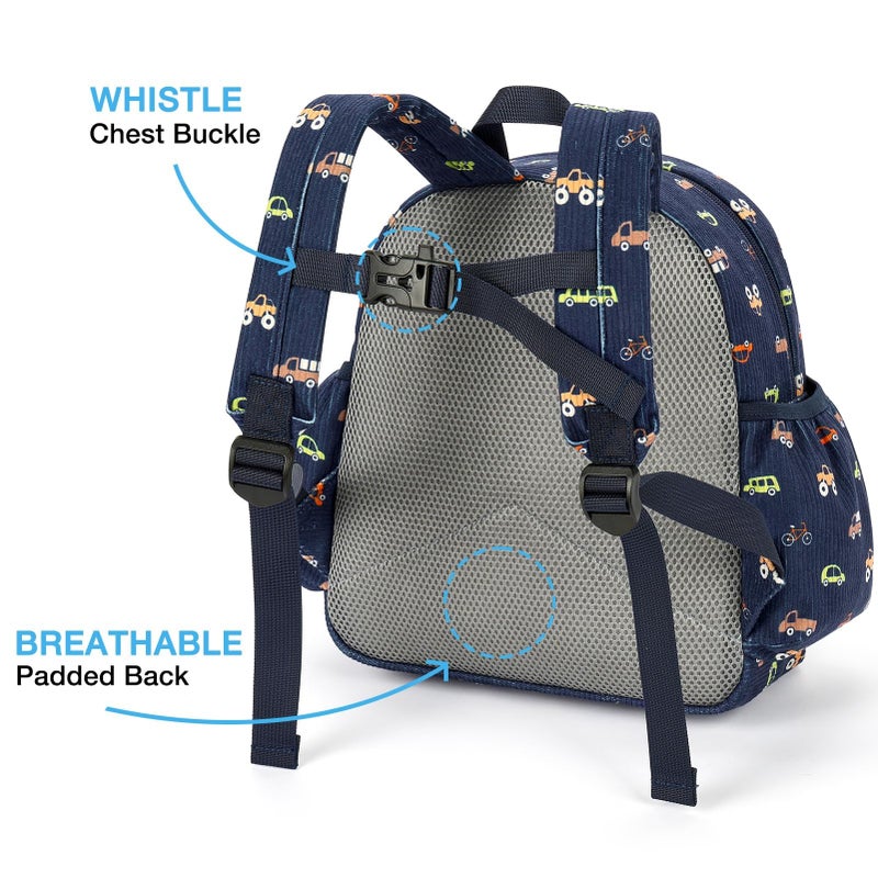 STEAMEDBUN Corduroy Toddler Backpack for Boys 2-4: Kids backpack for Boys Girls - 12 inch Preschool Kindergarten Backpacks - Car - Image 3