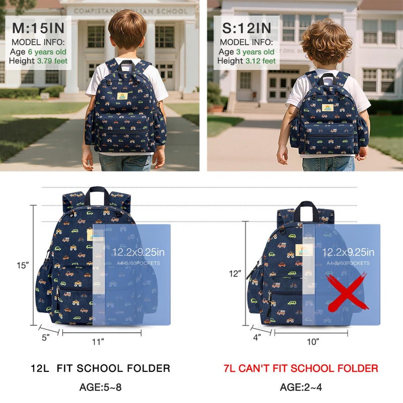 STEAMEDBUN Corduroy Toddler Backpack for Boys 2-4: Kids backpack for Boys Girls - 12 inch Preschool Kindergarten Backpacks - Car - Image 2