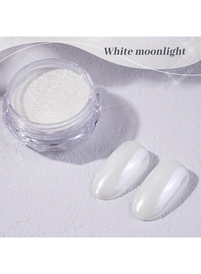 Pretty Diva Prettydiva Pearl Chrome Powder, 2Pc Super Glossy Mirror Effect White Pearl Chrome Nail Powder Pearl Magic White Moonlight Powder For Nails - Image 5