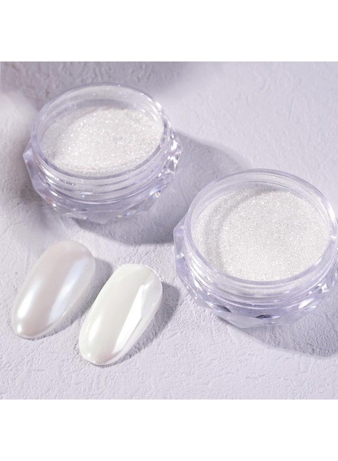 Pretty Diva Prettydiva Pearl Chrome Powder, 2Pc Super Glossy Mirror Effect White Pearl Chrome Nail Powder Pearl Magic White Moonlight Powder For Nails - Image 1