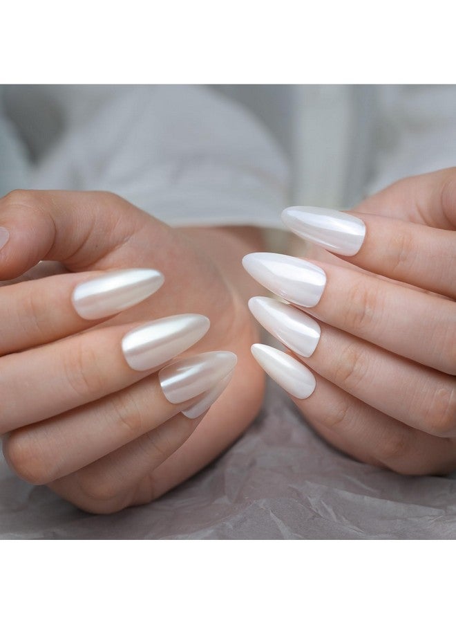 Pretty Diva Prettydiva Pearl Chrome Powder, 2Pc Super Glossy Mirror Effect White Pearl Chrome Nail Powder Pearl Magic White Moonlight Powder For Nails - Image 2