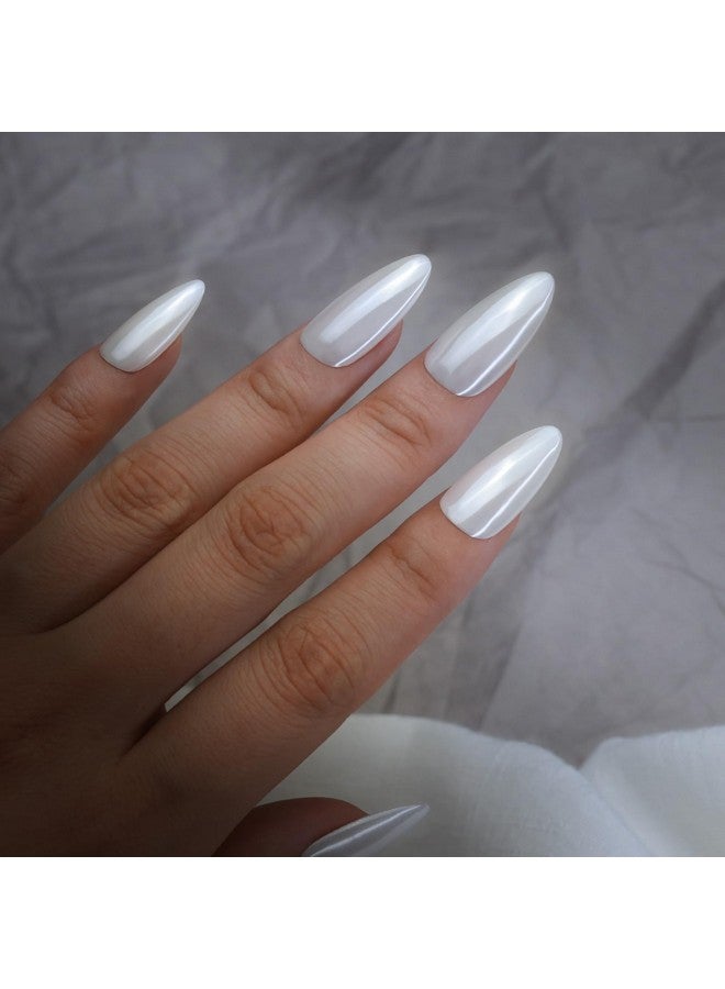 Pretty Diva Prettydiva Pearl Chrome Powder, 2Pc Super Glossy Mirror Effect White Pearl Chrome Nail Powder Pearl Magic White Moonlight Powder For Nails - Image 4