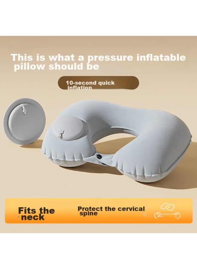 JAJALIN Jajalin U-shaped Pillow, Inflatable Double-sided Pillow, Travel Three Treasures Neck Pillow, Office Nap Pillow, Business Trip Supplies, Cushion, Gray  - Image 1