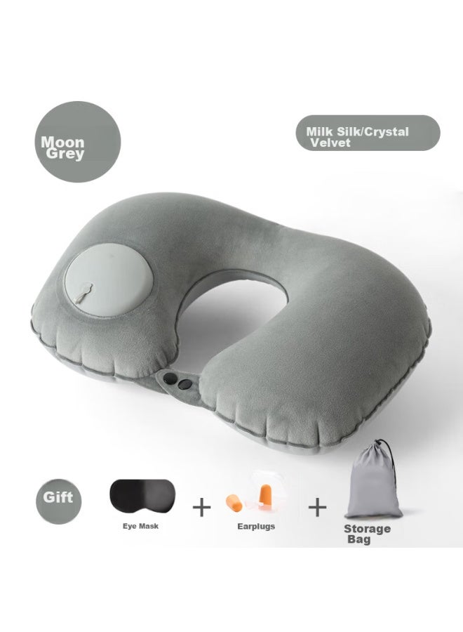 JAJALIN Jajalin U-shaped Pillow, Inflatable Double-sided Pillow, Travel Three Treasures Neck Pillow, Office Nap Pillow, Business Trip Supplies, Cushion, Gray  - Image 2