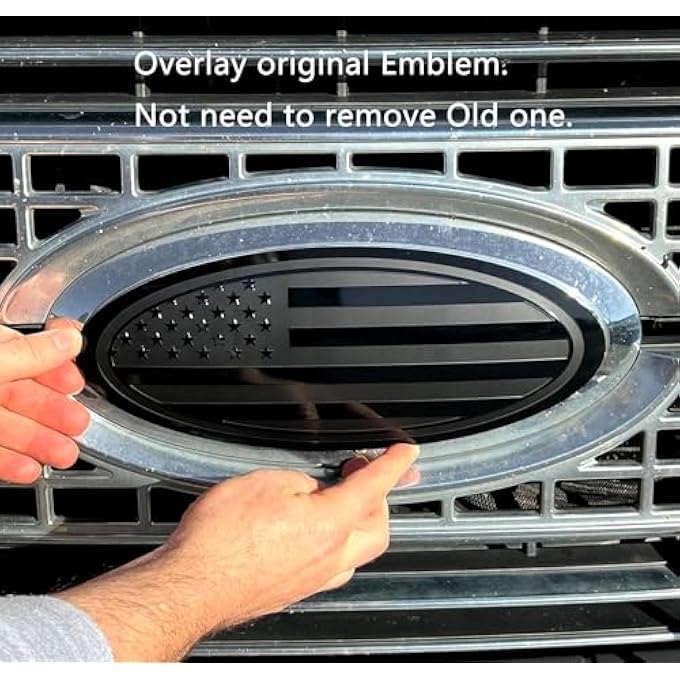rayihni 12 Inch Emblem Overlay Replacement For Ford F250 F350 Super Duty Front Grille Tailgate Rear Aluminum Overlay American Black Flag Emblem Sticker 12 Black - Image 4