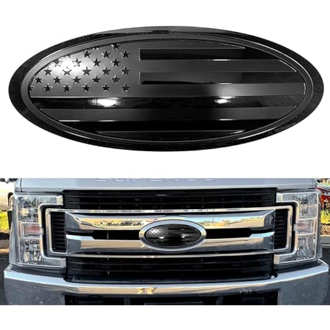 rayihni 12 Inch Emblem Overlay Replacement For Ford F250 F350 Super Duty Front Grille Tailgate Rear Aluminum Overlay American Black Flag Emblem Sticker 12 Black - Image 1