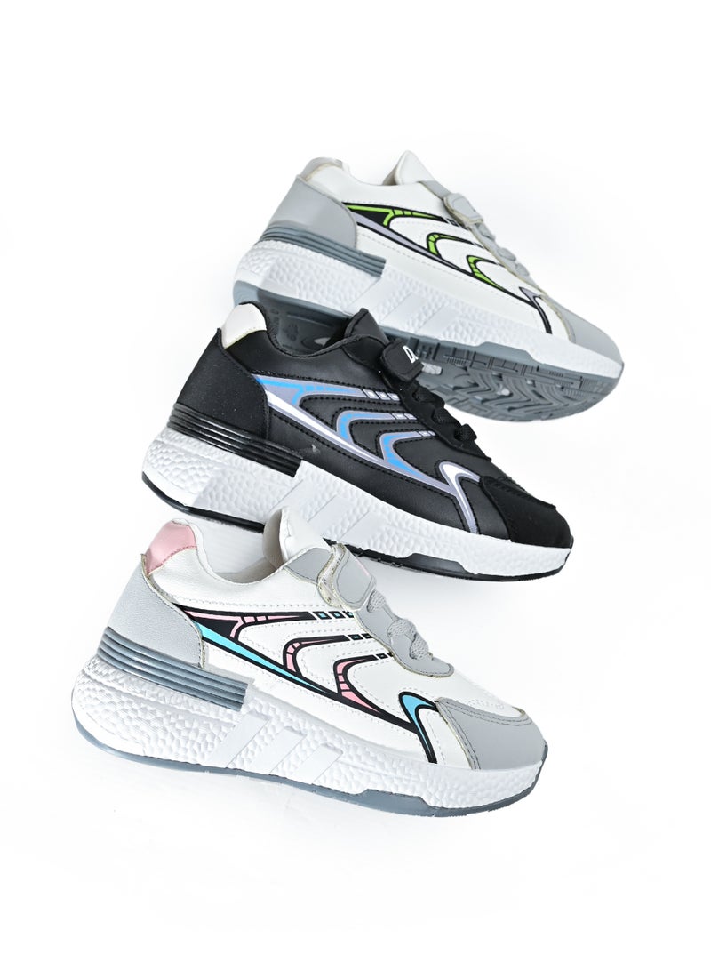 Desert Kid's Leather Fashion Sneakers – Side Colored Design - Image 3