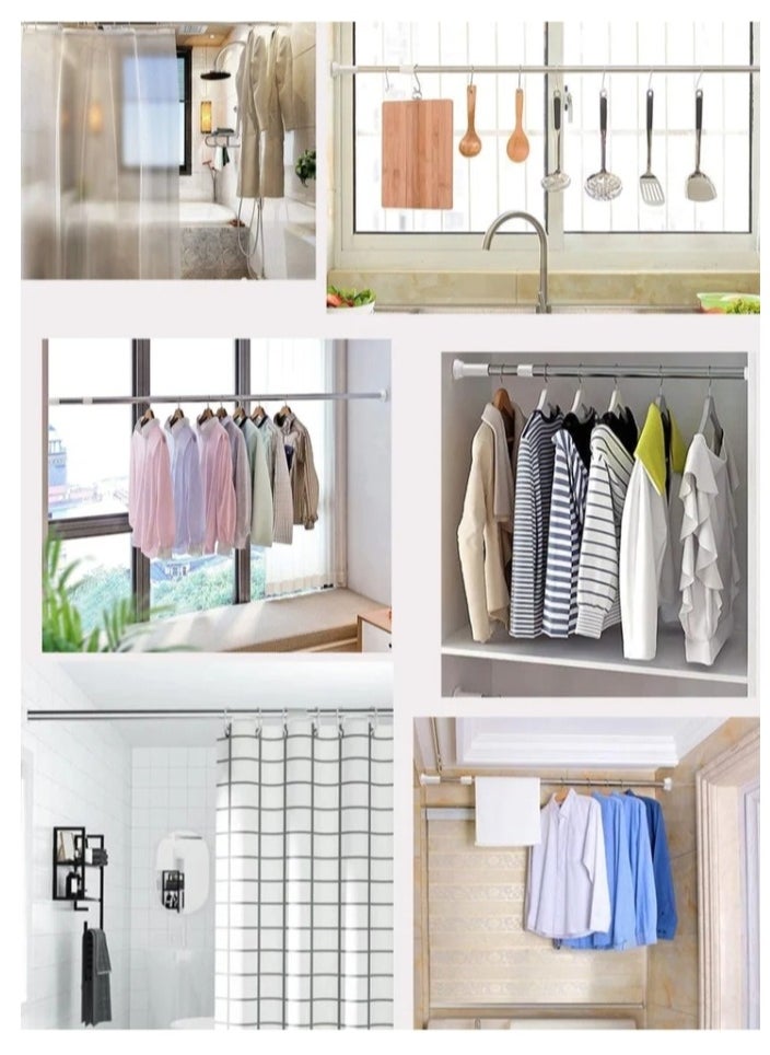 Shopping Point Adjustable Telescopic Curtain Rod Rust-Resistant Aluminum 140-260cm Extendable Non-Slip Tension Rod for Shower Closet Balcony & Living Room No Drilling Required  - Image 4
