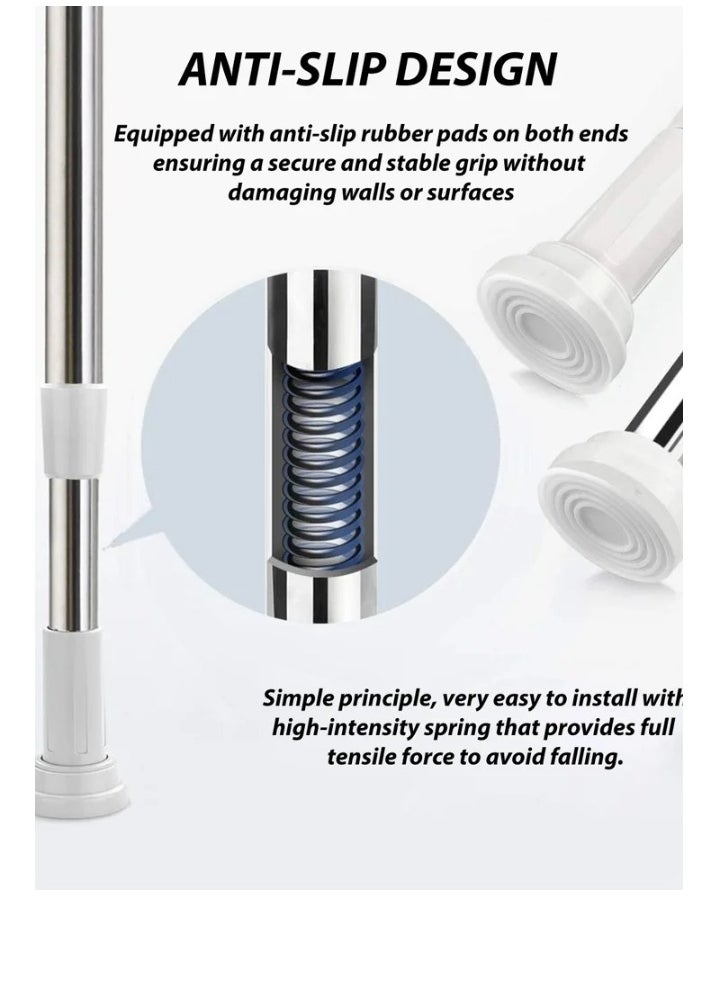 Shopping Point Adjustable Telescopic Curtain Rod Rust-Resistant Aluminum 140-260cm Extendable Non-Slip Tension Rod for Shower Closet Balcony & Living Room No Drilling Required  - Image 5