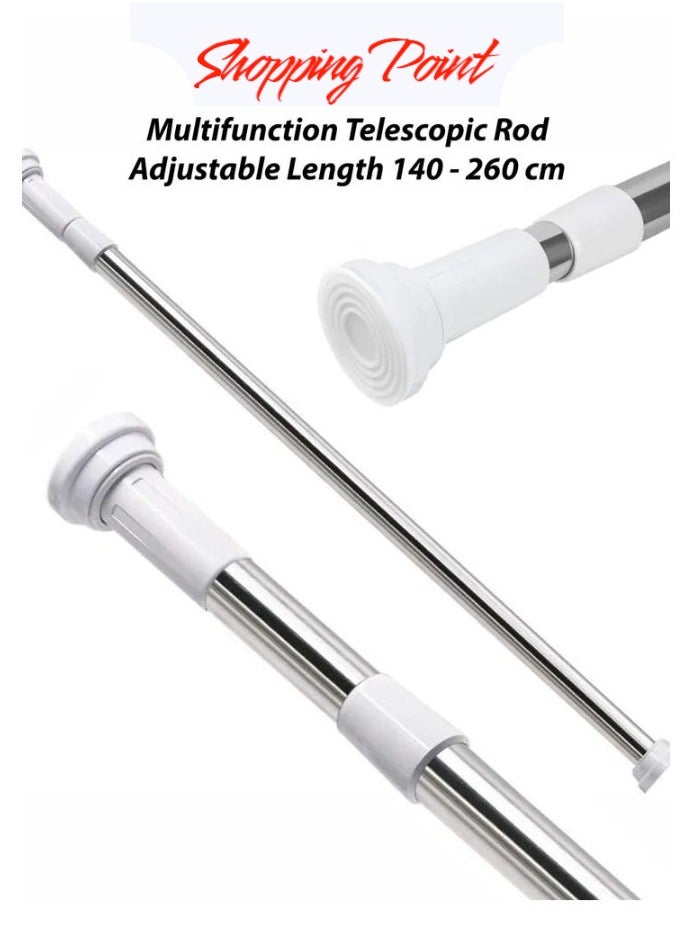 Shopping Point Adjustable Telescopic Curtain Rod Rust-Resistant Aluminum 140-260cm Extendable Non-Slip Tension Rod for Shower Closet Balcony & Living Room No Drilling Required  - Image 1