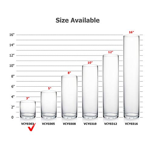 WGVI WGV Cylinder Vase, 3" W x 3" H, Clear Skinny Narrow Glass Candle Holder Bud Floral Container Planter Terrarium for Wedding Party Flowers Centerpieces Home Office Decor, 1 Piece - Image 3