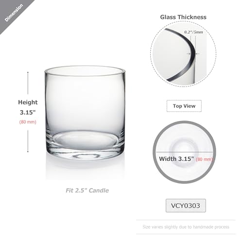 WGVI WGV Cylinder Vase, 3" W x 3" H, Clear Skinny Narrow Glass Candle Holder Bud Floral Container Planter Terrarium for Wedding Party Flowers Centerpieces Home Office Decor, 1 Piece - Image 2