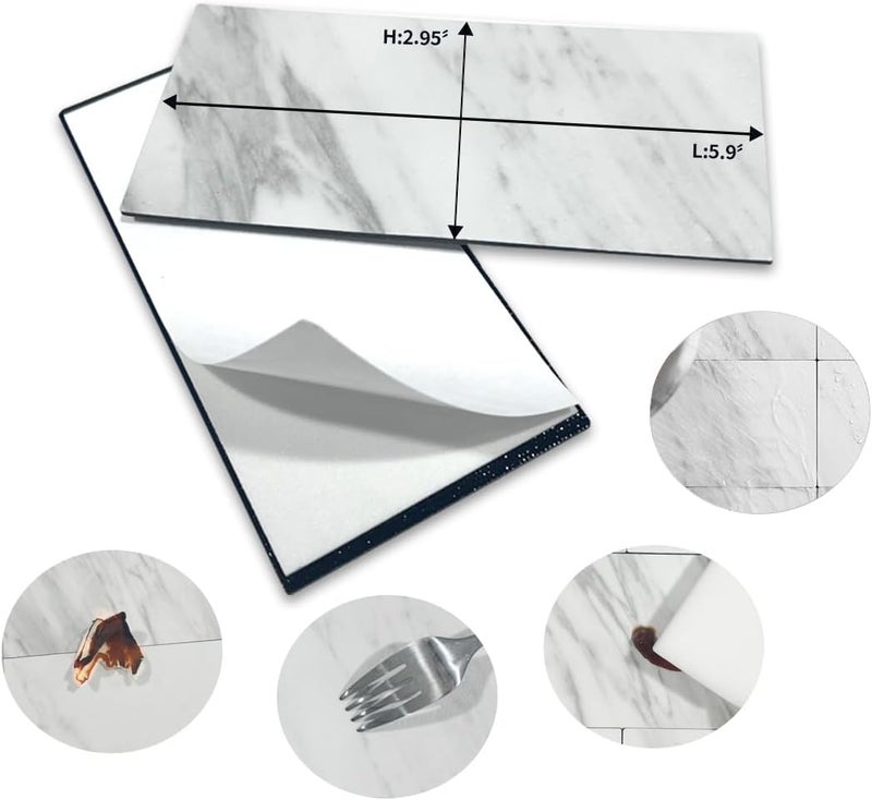 AULIGET 100-Piece White Marble Look Peel and Stick Backsplash Wall Tiles, 3" x 6" PVC Faux Stone Stick on Tile for Backsplash Kitchen, Bathroom, Laundry Room, Camper, Fireplace - Image 5