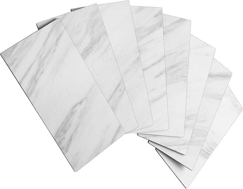 AULIGET 100-Piece White Marble Look Peel and Stick Backsplash Wall Tiles, 3" x 6" PVC Faux Stone Stick on Tile for Backsplash Kitchen, Bathroom, Laundry Room, Camper, Fireplace - Image 1