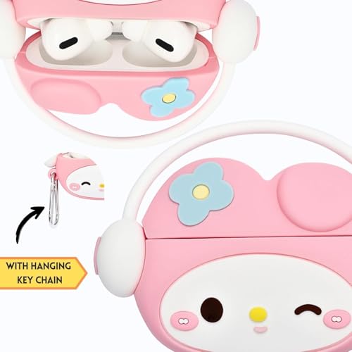 Emoh Roced Case Compatible with AirPods Pro 2 Case with Keychain, Protective Shockproof 3D Cartoon, Charging, Full Protection Case Cover for AirPod Pro 2nd Generation (Kitty Pink) - Image 3