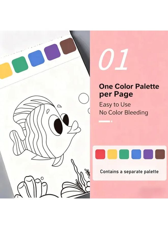 Mess Free Watercolor Painting Book For Kids With Ocean Animal Coloring Pages And 2 Brushes - Image 5