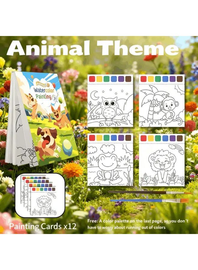 Mess Free Watercolor Painting Book For Kids With Ocean Animal Coloring Pages And 2 Brushes - Image 2