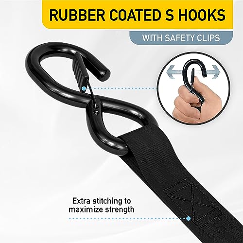 AUGO Retractable Ratchet Straps | 4 Heavy Duty Ratchet Straps Self Retractable Tie Down Straps with Soft Loops & Storage Bag for Motorcycle, Truck, Trailer, Cargo Van | 1200 Lb Break Strength 1” x 10’ - Image 3
