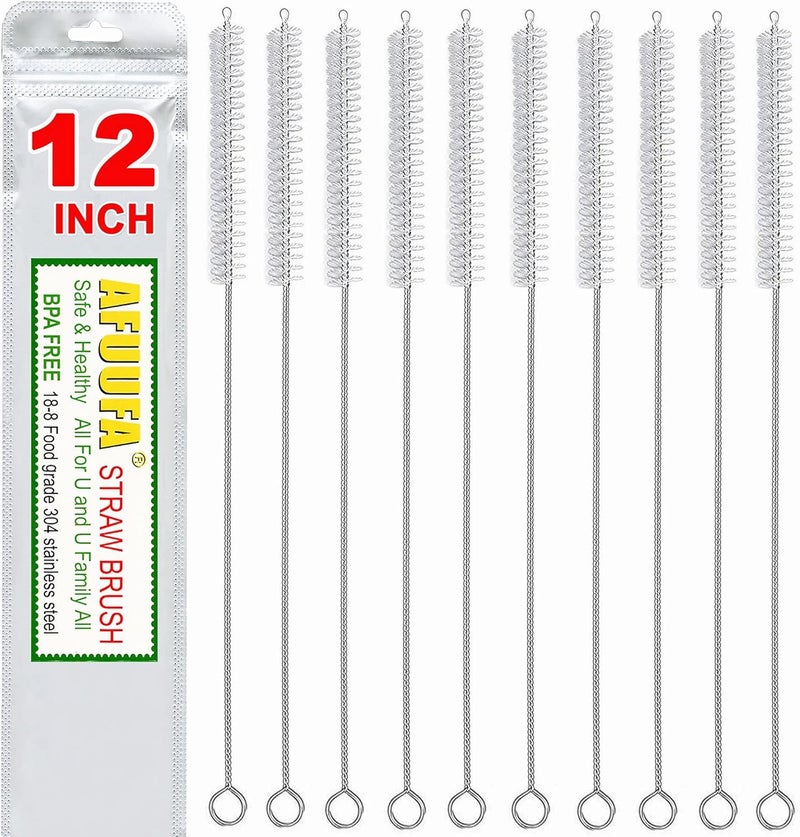 AFUUFA Straw Cleaner Brush for Stanley Extra Long 12 inch, Extra Wide 12mm diam for 40/30/20 oz Stanley Mug, Nylon Bristles and Stainless Steel Handle Straw Brush for 40 oz Stanley(10 PCS) - Image 1