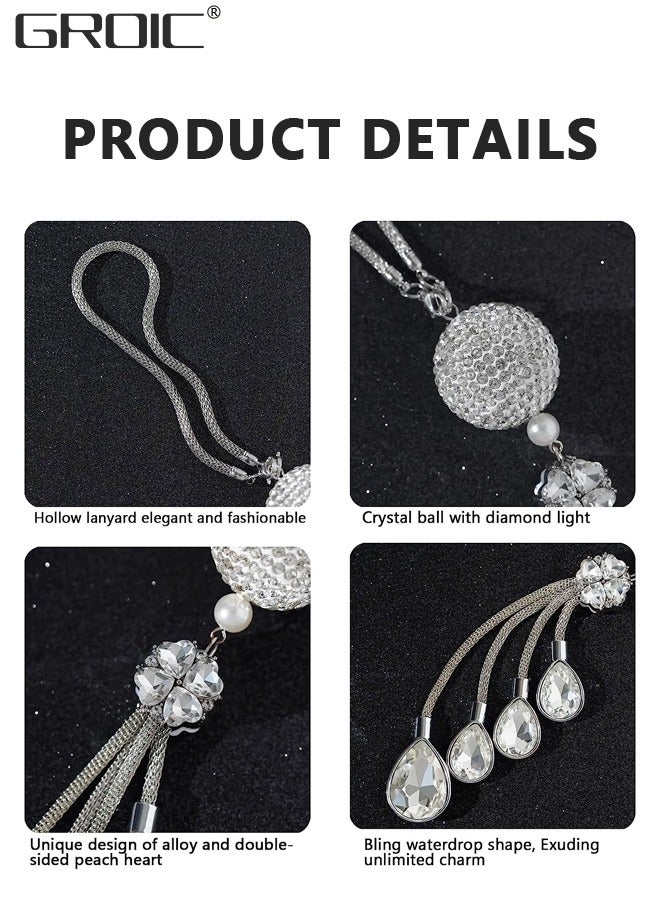 GROIC Bling Car Accessories, Rearview Mirror Ornaments, Car Rearview Mirror Hanging Accessories Car Decorations, Lucky Crystal Sun Catcher Ornament, Rear View Mirror Ball Charm - White - Image 4