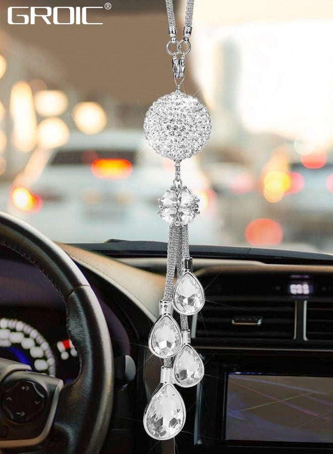 GROIC Bling Car Accessories, Rearview Mirror Ornaments, Car Rearview Mirror Hanging Accessories Car Decorations, Lucky Crystal Sun Catcher Ornament, Rear View Mirror Ball Charm - White - Image 5