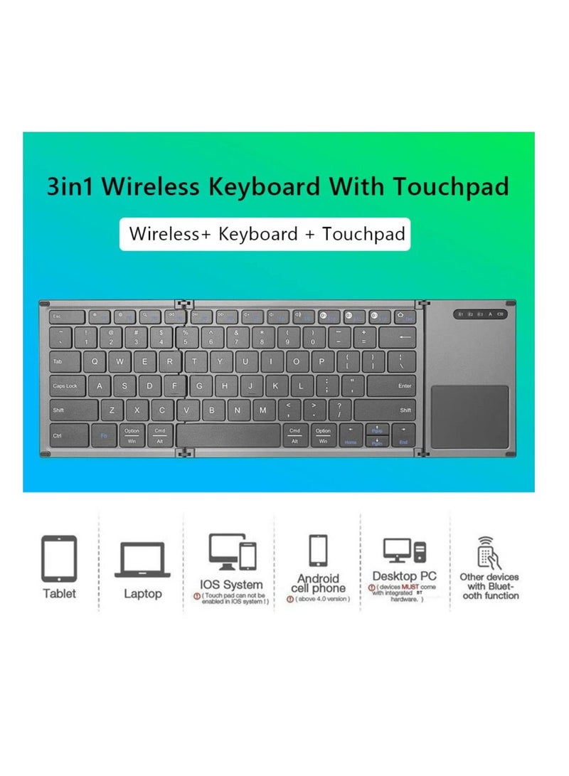 B066S Foldable Bluetooth-Compatible Mini Keyboard Portable Wireless Keypad with Touchpad for iOS/Android/Windows Tablet Acces